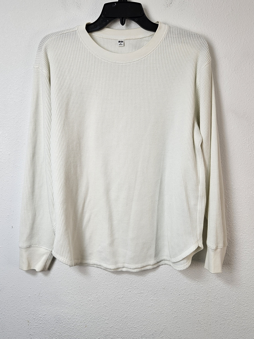 Uniqlo Cream Waffle-Knit Crewneck Long Sleeve Top Size Medium